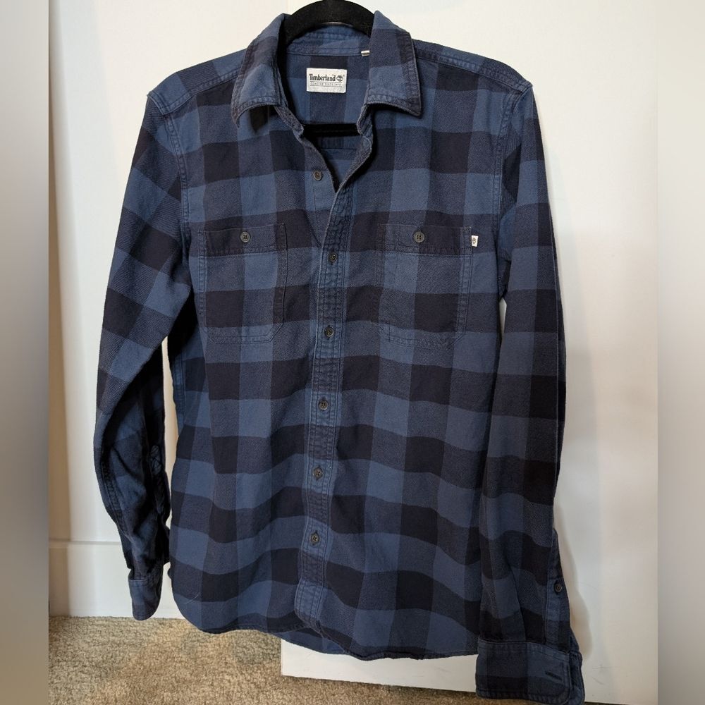 Timberland Navy Flannel Long Sleeve Button Down Shirt Heritage Print Sz S